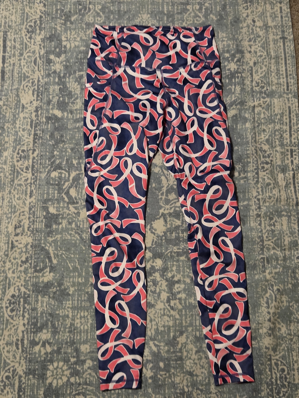Crown and ivy s small woman's legging with pink breast cancer awareness ribbons